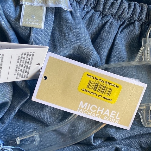 MICHAEL KORS Denim Chambray RUFFLE ON/OFF SHOULDER JUMPSUIT Small …Boho casual - Picture 3 of 15